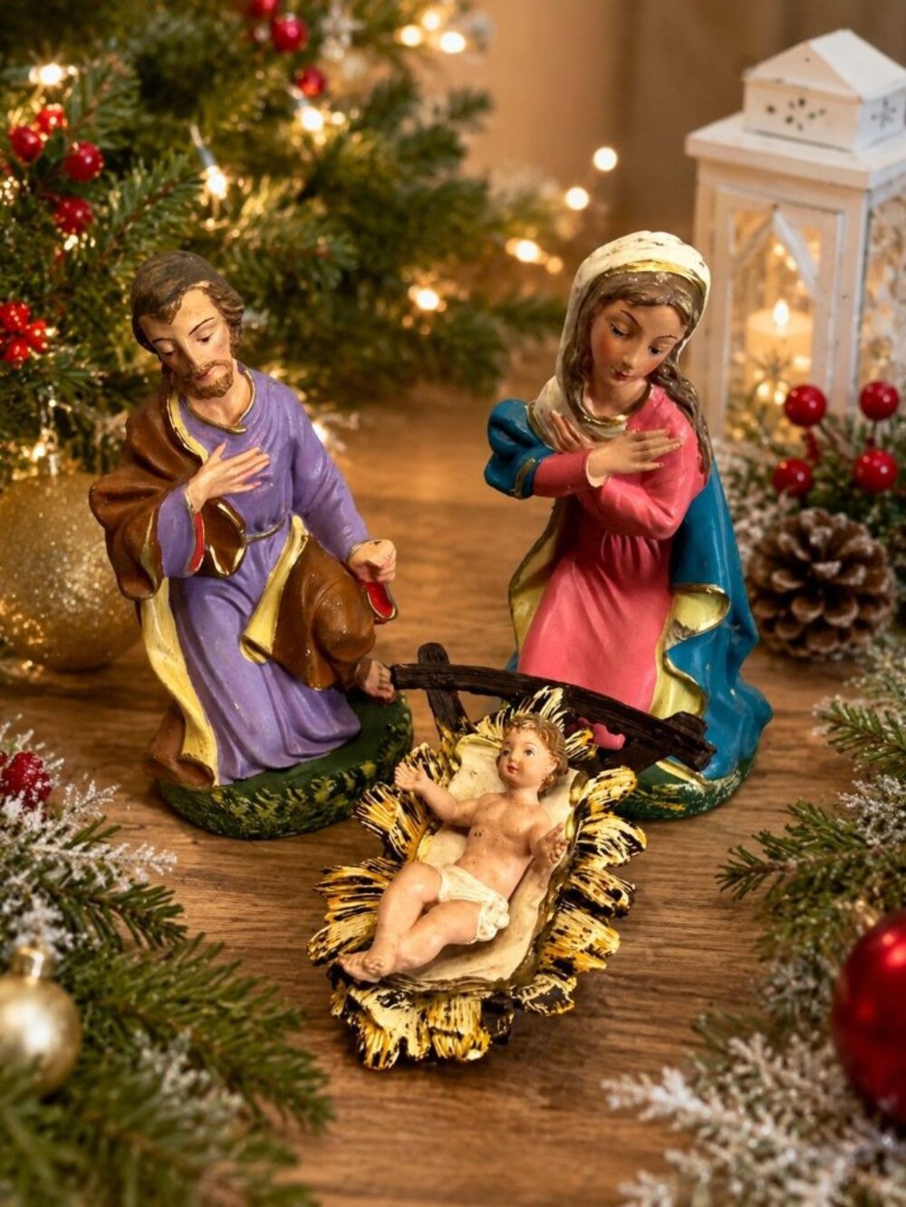 Vintage Italy Paper Mache Holy Family Nativity Mary Joseph Baby Jesus 8" Scale - Picture 1 of 16